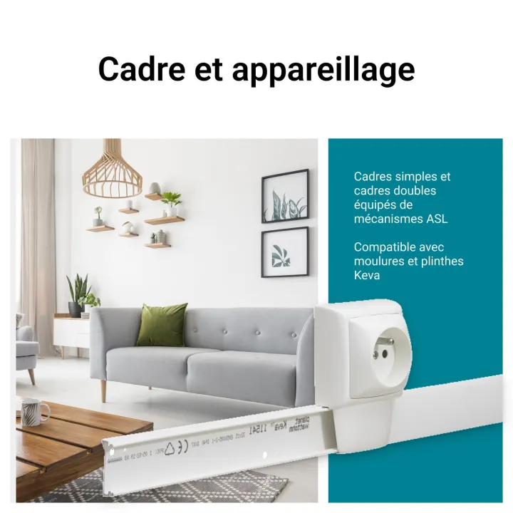 Moulure Keva 50Mmx20Mm - Fond+Couvercle-3 Compartiments-Longueur 2M-Blanc Artic