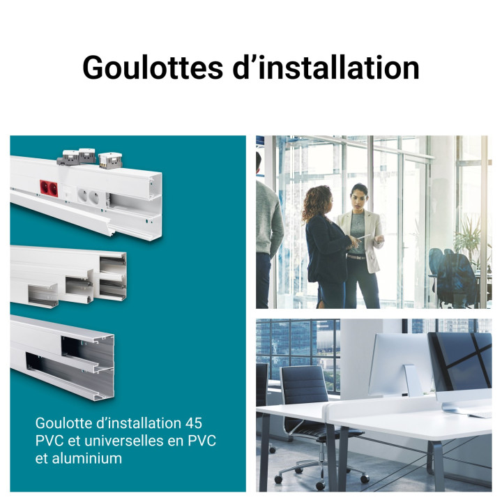 Goulotte Logix 45-130X50-2 Compartiments-2M-Livré Sans Couvercle-Pvc Blanc Artic