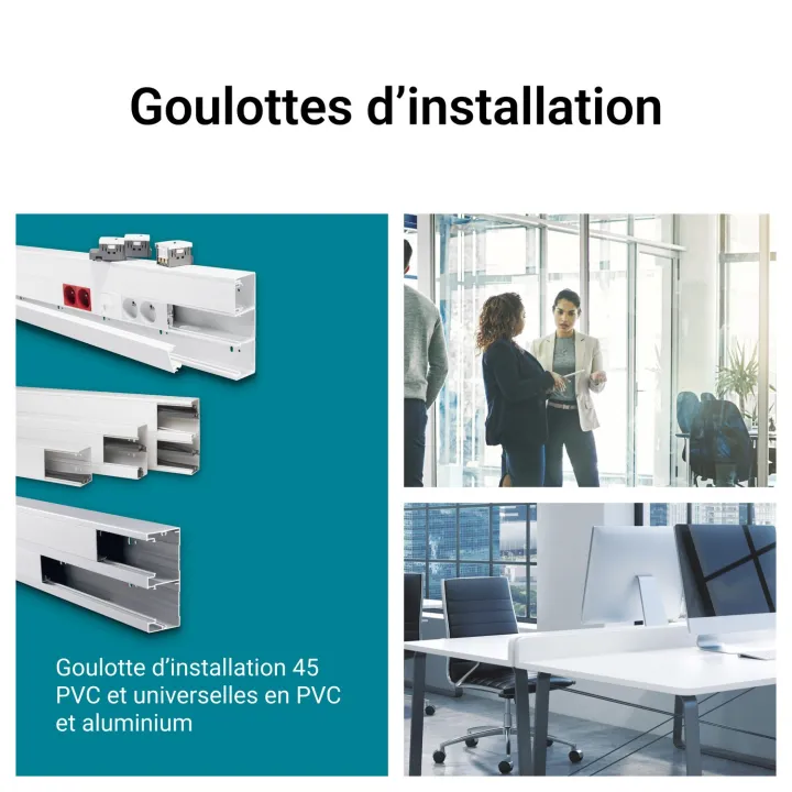 Goulotte Logix 45-130X50-2 Compartiments-2M-Livré Sans Couvercle-Pvc Blanc Artic