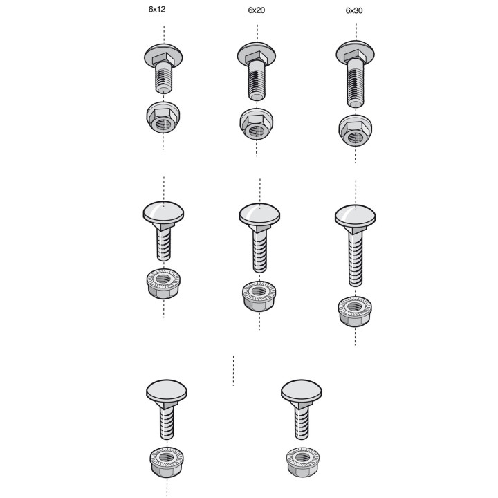 Boîte 100 Boulons Trcc - Dimensions 6X20Mm - Avec Écrou - Finition Ez