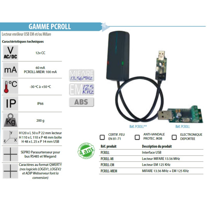 Interface enroleur USB avec  lecteur Wiegand Dataclock. Type LEC