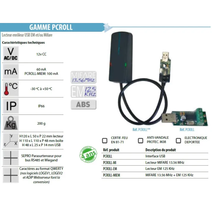 Interface enroleur USB avec  lecteur Wiegand Dataclock. Type LEC