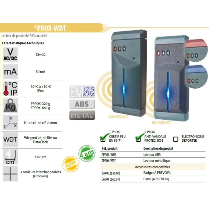 Lecteur Proximité EM  boitier ABS sortie TTL Wiegand Clock Data