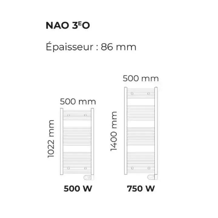 Radiateur sèche-serviettes Nao 3Eo L50 500 Bl