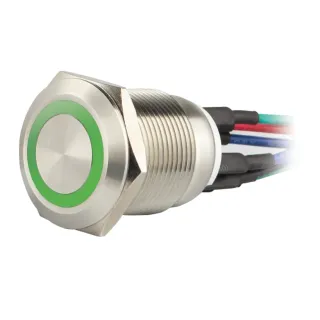 Bouton Poussoir Acier Inox Deq. 19 Mm Halo Vert 12V Ac/Dc Contact No+Nc (F)