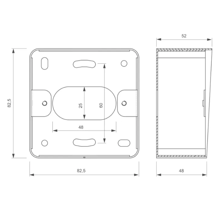 Boîtier Acier Inoxydable 82,5 X 82,5 X 48/52 Mm Pour Plaque 80 X 80 Mm