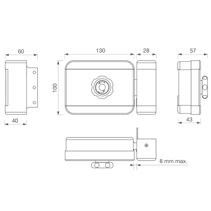 Serrure Électrique Applique 6000 N À Émission 12-24V Dc Bouton Moleté + Bp Tp