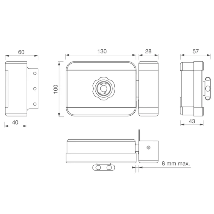 Serrure Électrique Applique 6000 N À Émission 12-24V Dc Bouton Moleté + Bp Tp