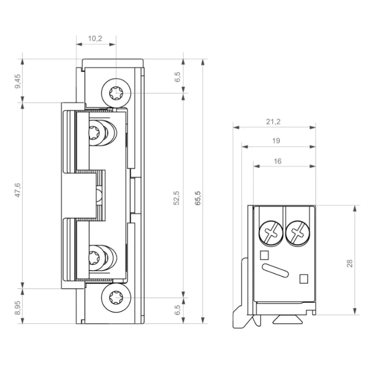 Gâche Électrique 35 Lg Sym 16 Mm 4800 N À Rupture 24V Dc Tv