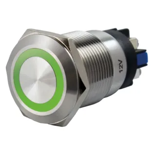 Bouton Poussoir Acier Inox Deq. 19 Mm Halo Vert 12V Ac/Dc Contact No+Nc (V)
