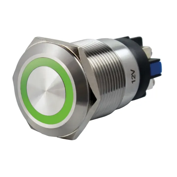 Bouton Poussoir Acier Inox Deq. 19 Mm Halo Vert 12V Ac/Dc Contact No+Nc (V)