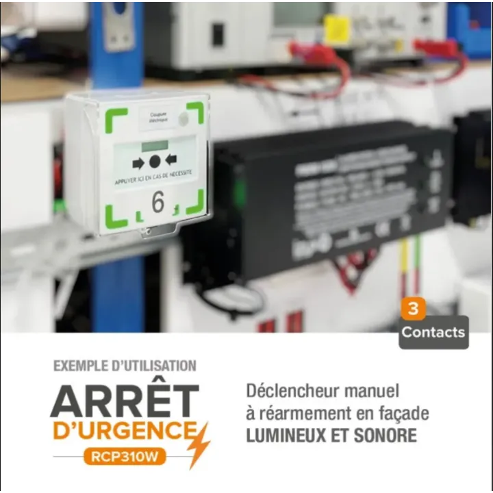 Déclencheur Manuel Blanc 3 Cts Led/Buz 12/24/48V Dc Reset Façade+Capot,2 Clés,Scellé