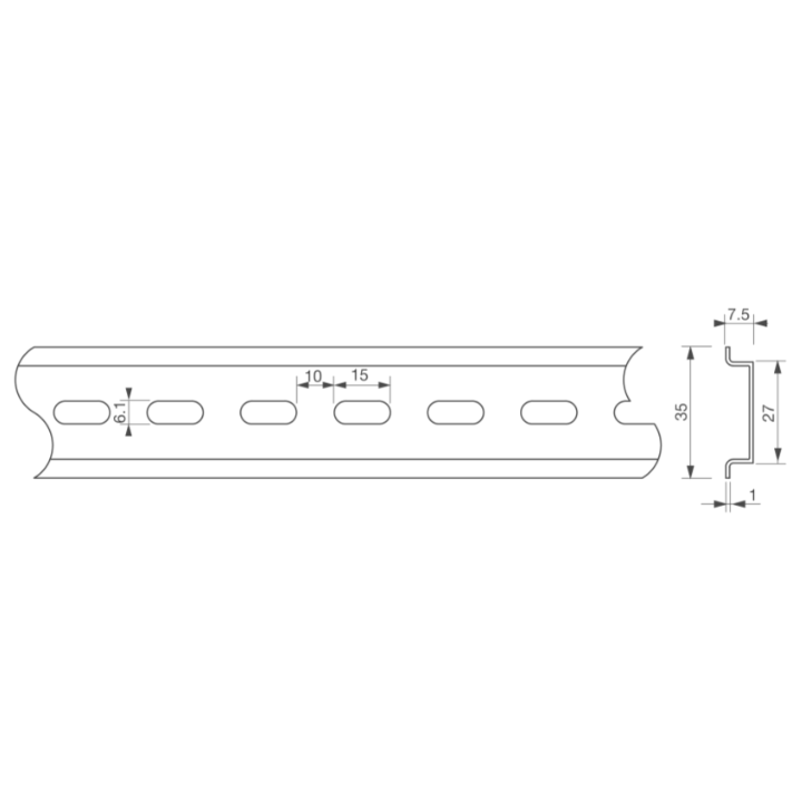 Rail Din Omega En Acier 35 X 7,5 Mm Longueur 2 M Trous Oblongs 15 X 6,1 Mm