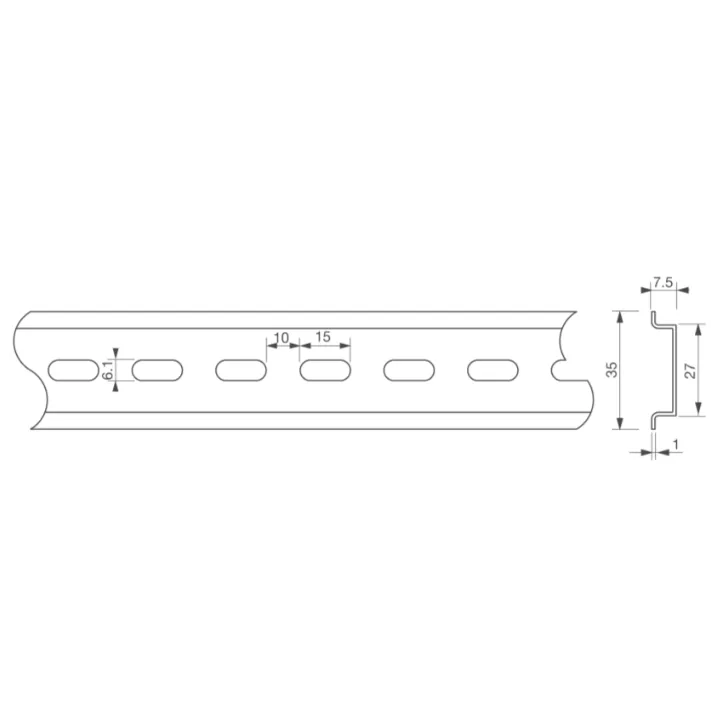 Rail Din Omega En Acier 35 X 7,5 Mm Longueur 2 M Trous Oblongs 15 X 6,1 Mm