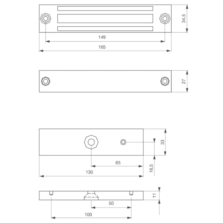 Ventouse Em Applique Ip 67 Acier Inox 300 Lbs 12/24V Dc Contact Hall