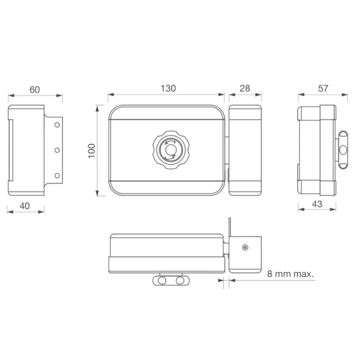 Serrure Électrique Applique 6000 N À Rupture 12-24V Dc Bouton Moleté