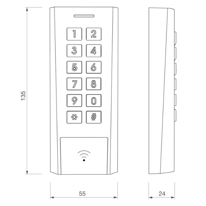 Clavier/Lect. Rfid Axk4 Métal Ip66 13.56 Mhz Ms 12/24V Ac/Dc 999U 2R S0 Elec. D.