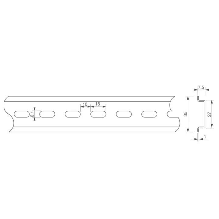 Rail Din Omega En Acier 35 X 7,5 Mm Longueur 0,45 M Trous Oblongs 15 X 6,1 Mm