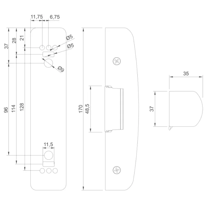 Gâche élec. 24A AP pour BAP 6500 N à mém 12-24V AC/DC TVS / Noir