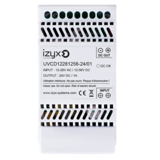 Convert de tens rail DIN In 12-28V AC ou 12-56V DC/Out 24V DC/1A