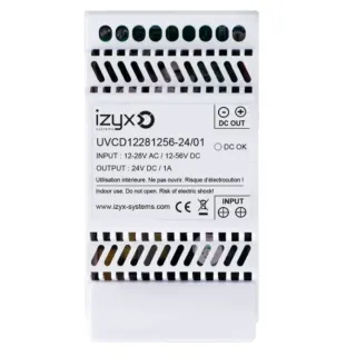 Convert de tens rail DIN In 12-28V AC ou 12-56V DC/Out 24V DC/1A