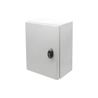 Coffret métallique 400x300x200 avec serrure et presse étoupe montés