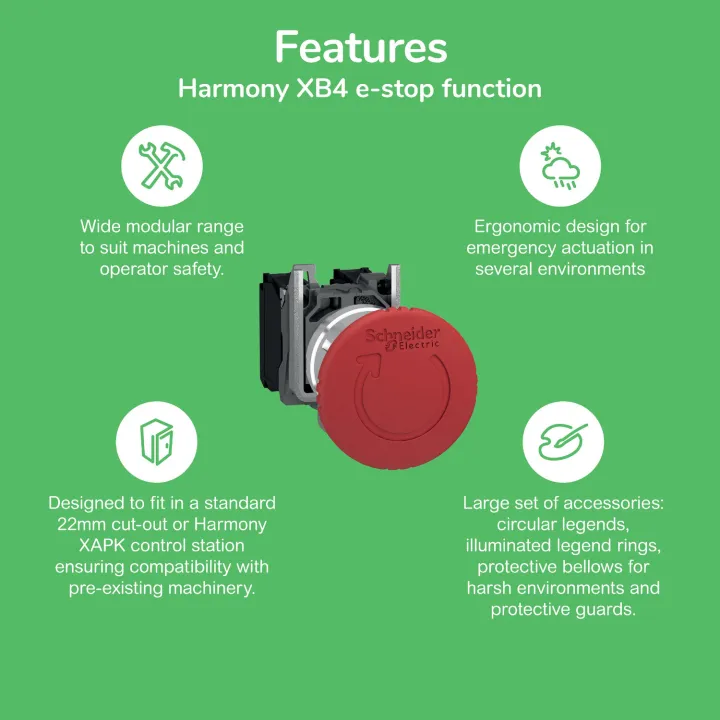 Harmony XB4 - bouton arrêt urgence - Ø40 - pousser tourner - rouge - 1O - vis