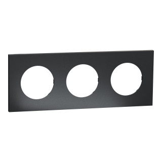 Odace Métal - plaque de finition 3 postes - effet Perle Noire support noir