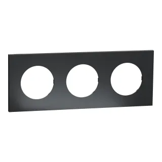 Odace Métal - plaque de finition 3 postes - effet Perle Noire support noir