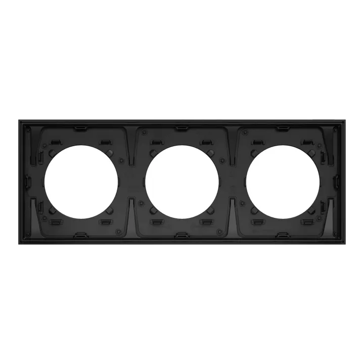 Odace Métal - plaque de finition 3 postes - effet Perle Noire support noir