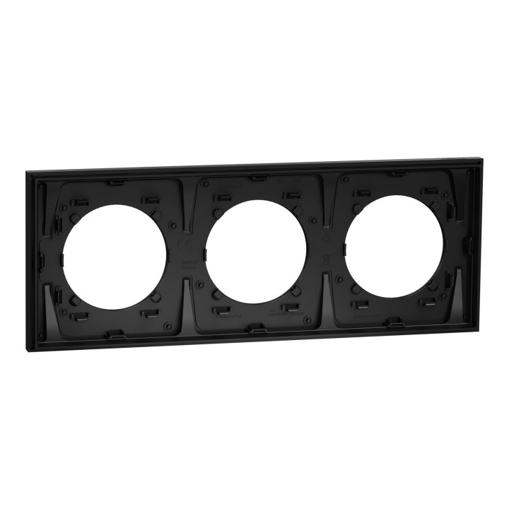 Odace Métal - plaque de finition 3 postes - effet Perle Noire support noir