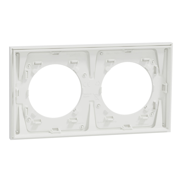 Odace Métal - plaque de finition 2 postes - effet Céramique Blanc support blanc