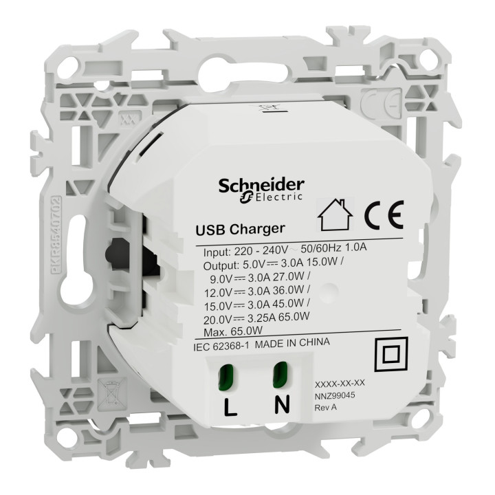 Odace - chargeur USB-C 65W - forte puissance et charge rapide - blanc craie