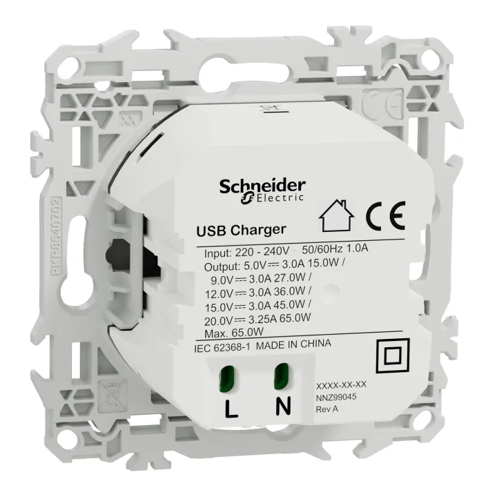 Odace - chargeur USB-C 65W - forte puissance et charge rapide - blanc craie