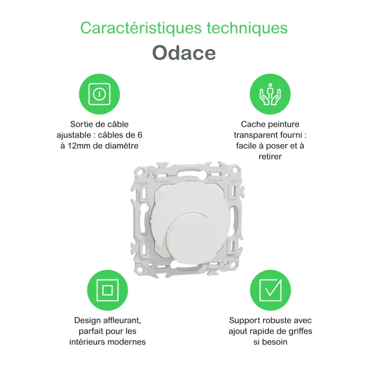 Odace - sortie de câble - serre câble 6 à 12 mm² - noir onyx