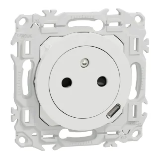 Odace - prise 2P+T affleurante + chargeur USB-C 18W Power Delivery - blanc craie