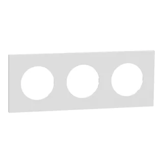 Odace Métal - plaque de finition 3 postes - effet Céramique Blanc support blanc