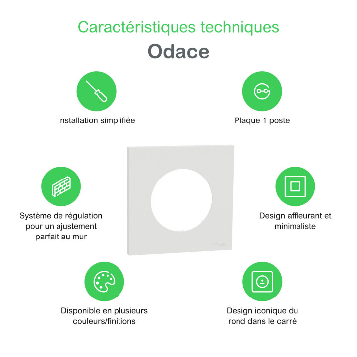 Odace - plaque de finition 1 poste - couleur Gris galet