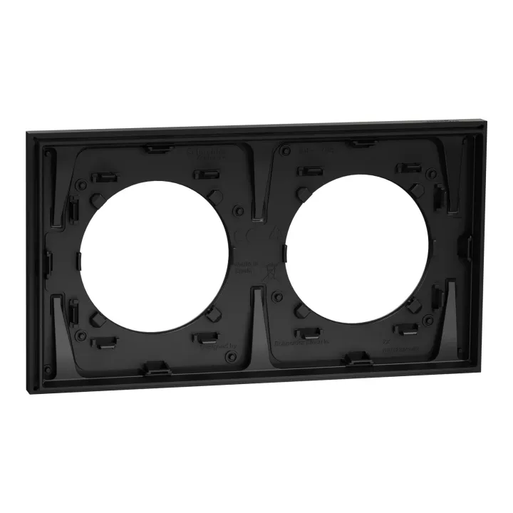 Odace Métal - plaque de finition 2 postes - effet Perle Noire support noir