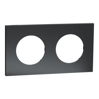 Odace Métal - plaque de finition 2 postes - effet Perle Noire support noir