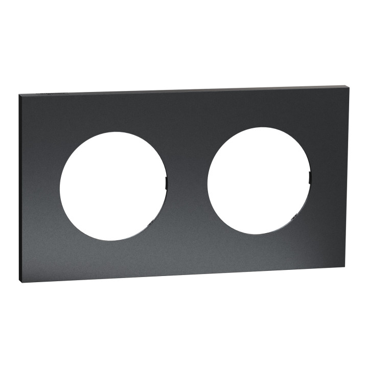 Odace Métal - plaque de finition 2 postes - effet Perle Noire support noir