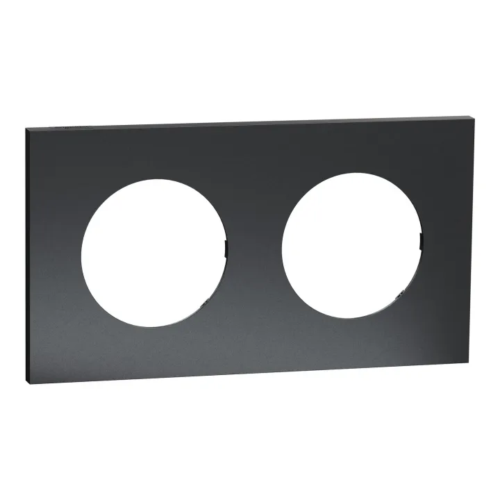 Odace Métal - plaque de finition 2 postes - effet Perle Noire support noir