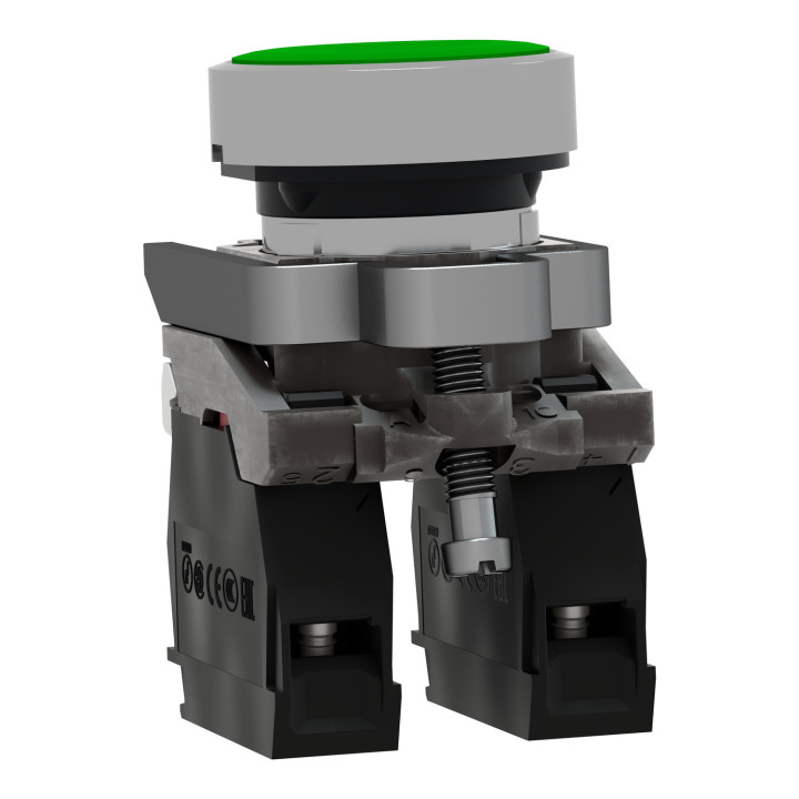 Harmony XB4 - bouton poussoir à impulsion - Ø22 - vert - 1O+1F - vis étrier