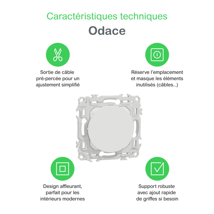 Odace - obturateur - pré-perçage pour sortie de câble - noir onyx
