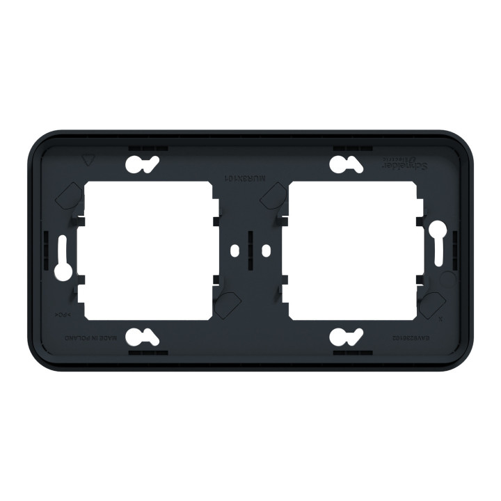 Mureva Styl - Cadre 2 postes horizontal - encastré - IP55 - IK08 - gris
