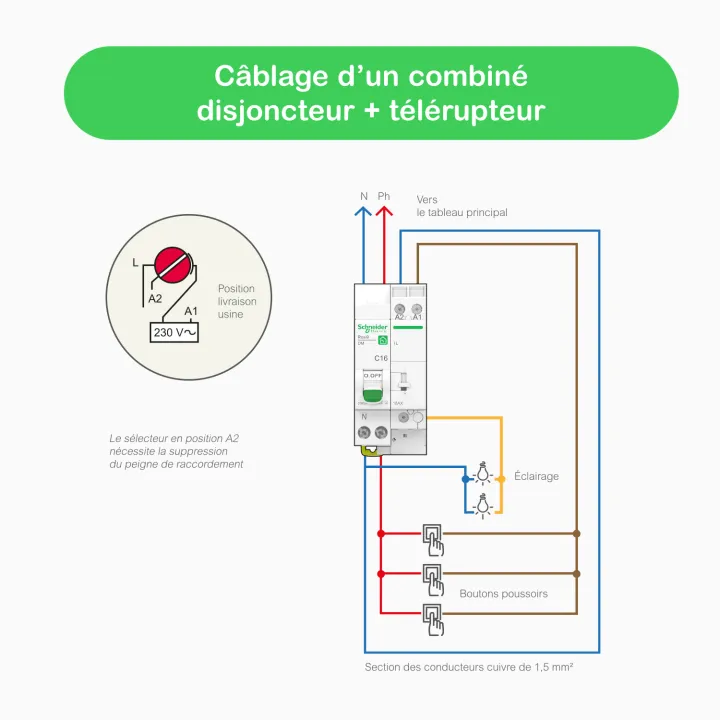 Resi9 XE - combiné disj+télérupteur - 1P+N - 16A - courbe C - embrochable