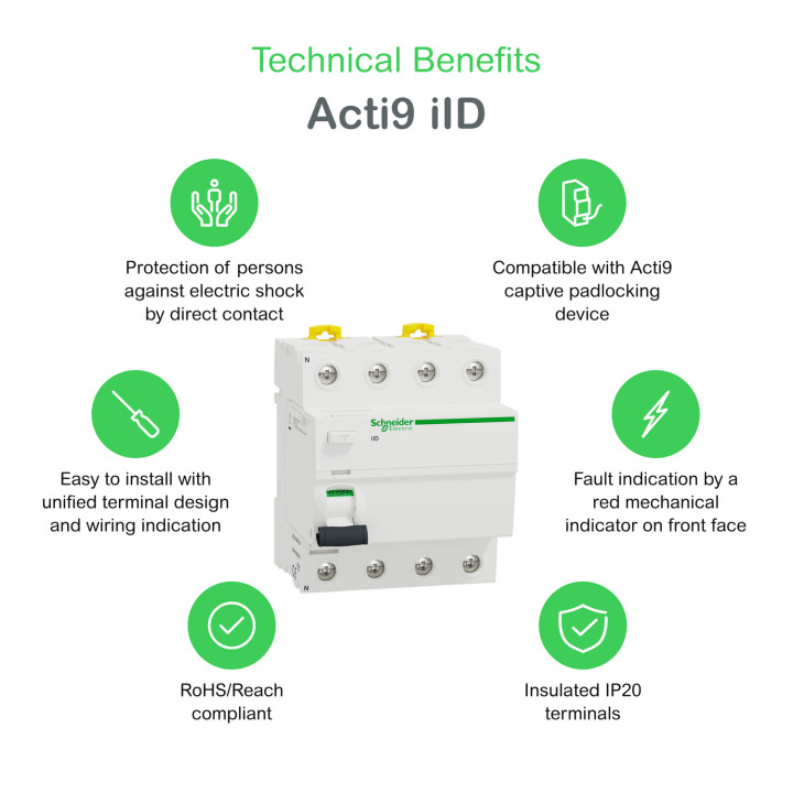 Acti9, iID interrupteur différentiel 4P 63A 30mA type AC