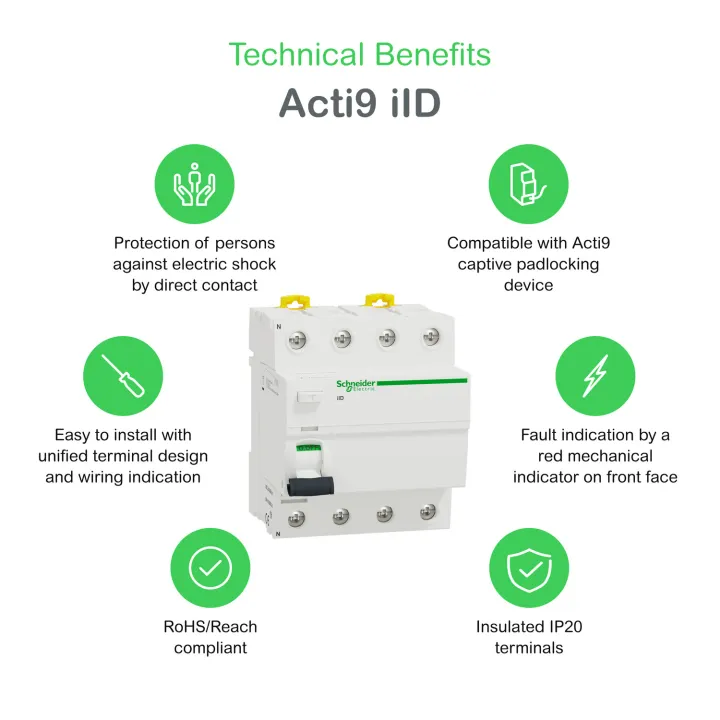 Acti9, iID interrupteur différentiel 4P 63A 30mA type AC