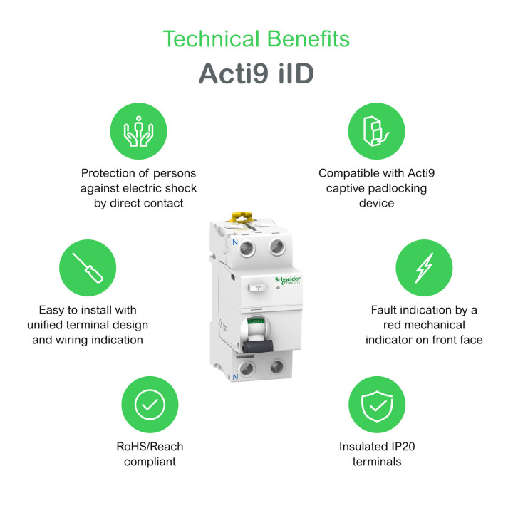 Acti9, iID interrupteur différentiel 2P 63A 30mA type AC