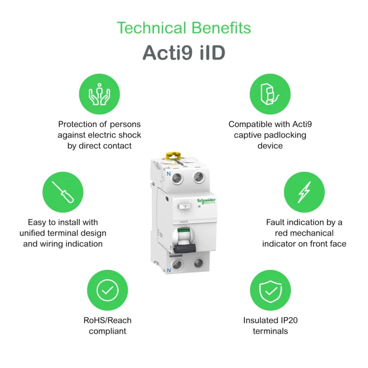 Acti9, iID interrupteur différentiel 2P 63A 30mA type AC